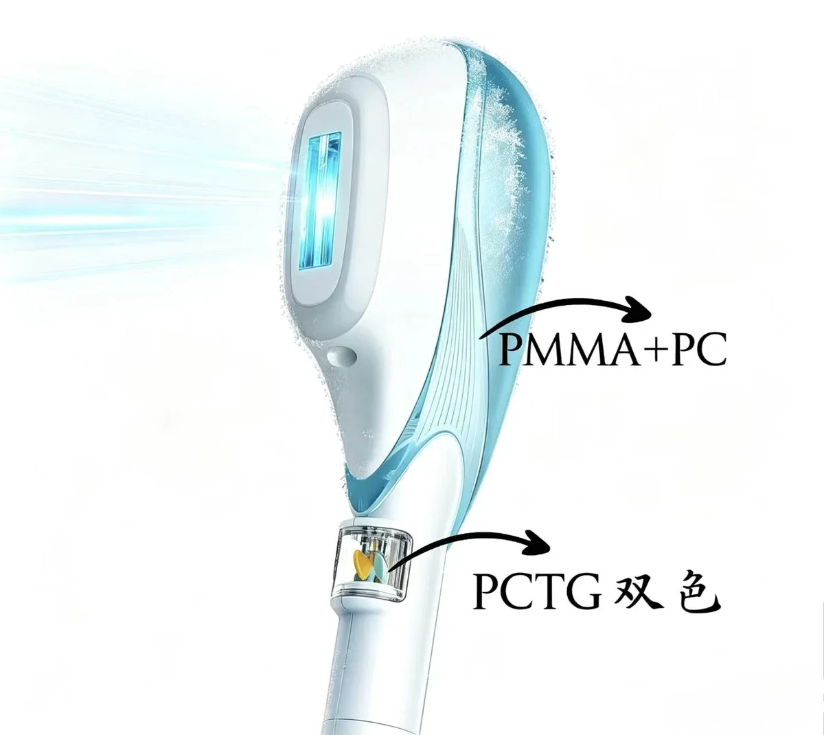 Multi-material and two-shot molded beauty device housing