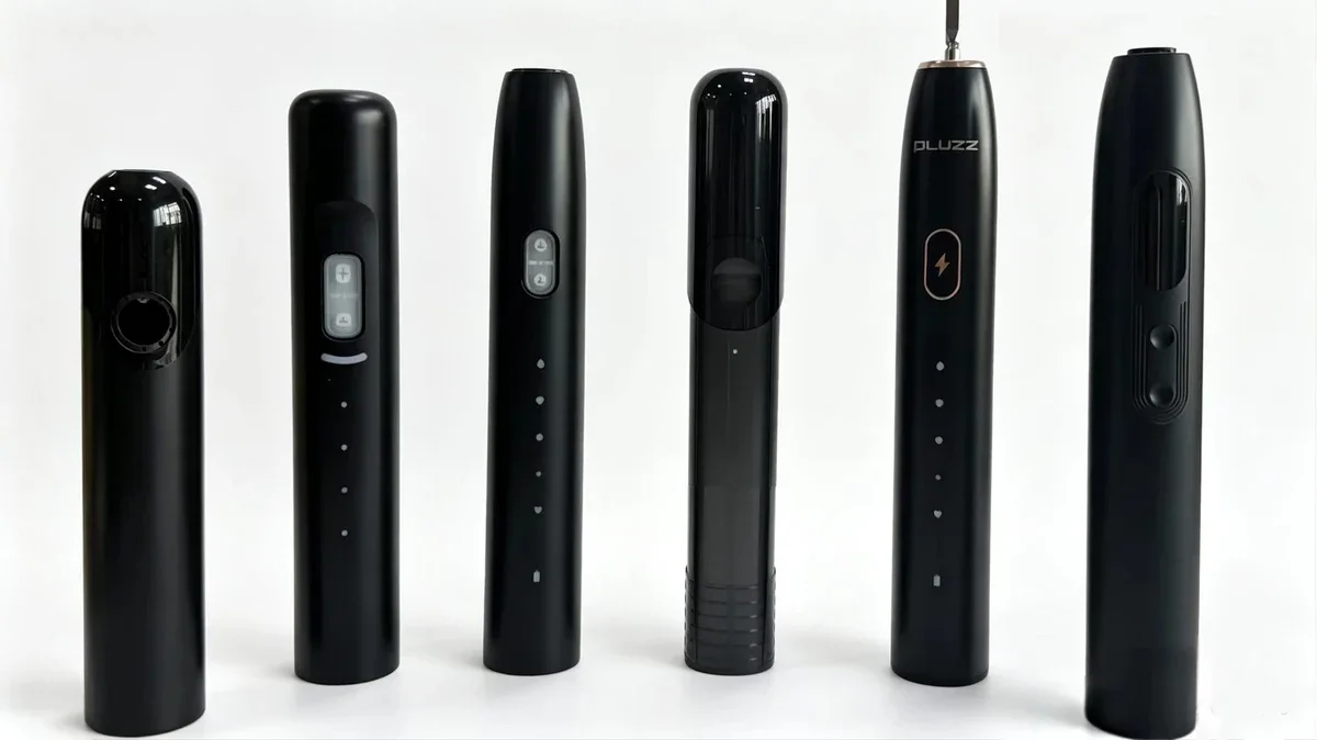 Six black oral care product handles